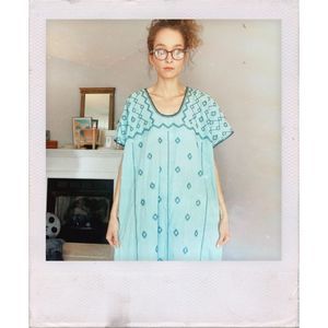 zara ⋆ rare embroidered midi belted tunic dress ⋆ seafoam blue green ⋆ large